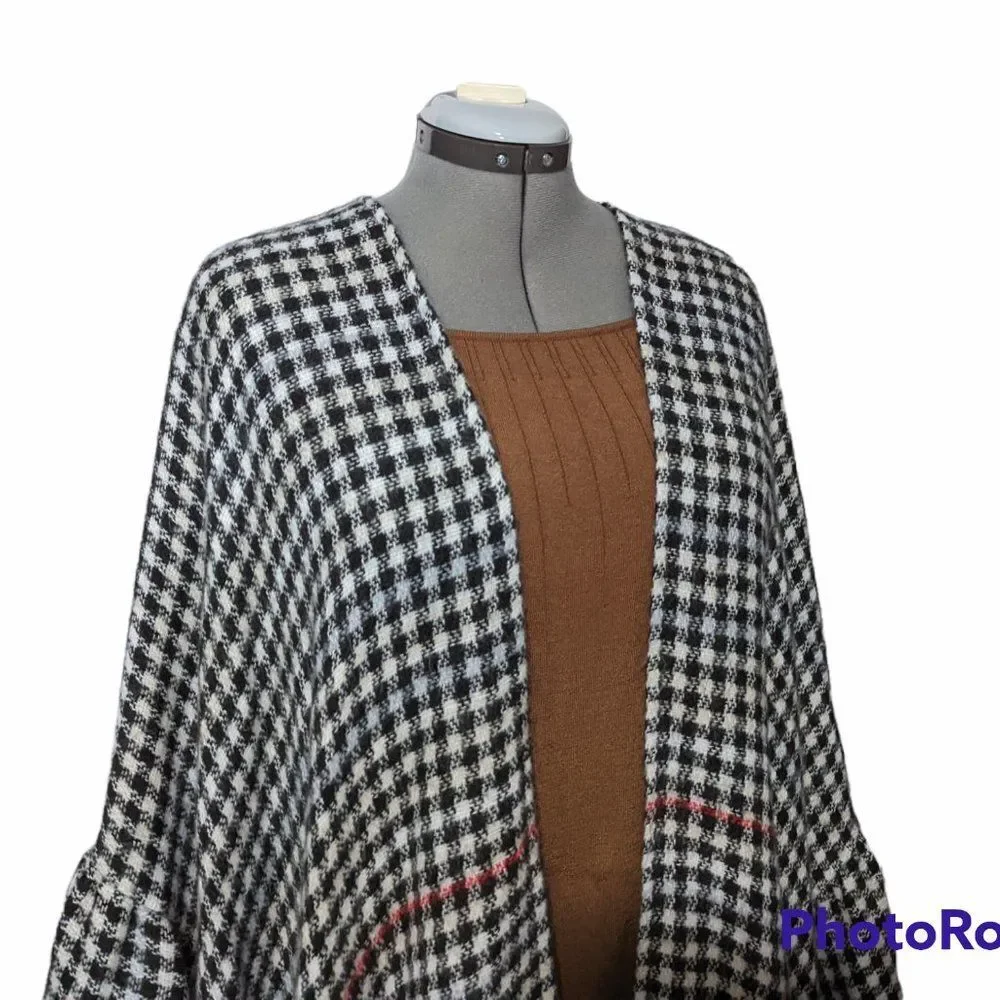 Women's Torrid Black & White Gingham & Red Stripe Ruana, One Size